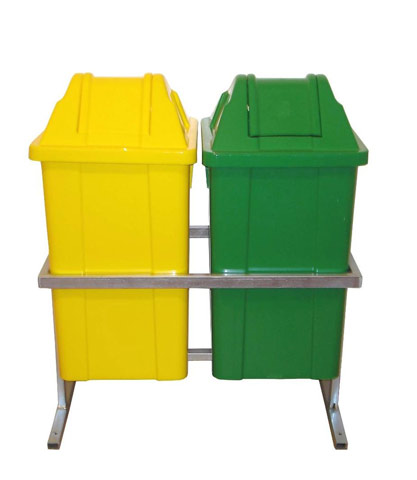 Conjunto Coleta Seletiva 2 Cestos Quadrados Tampa vai e vem 60 Litros