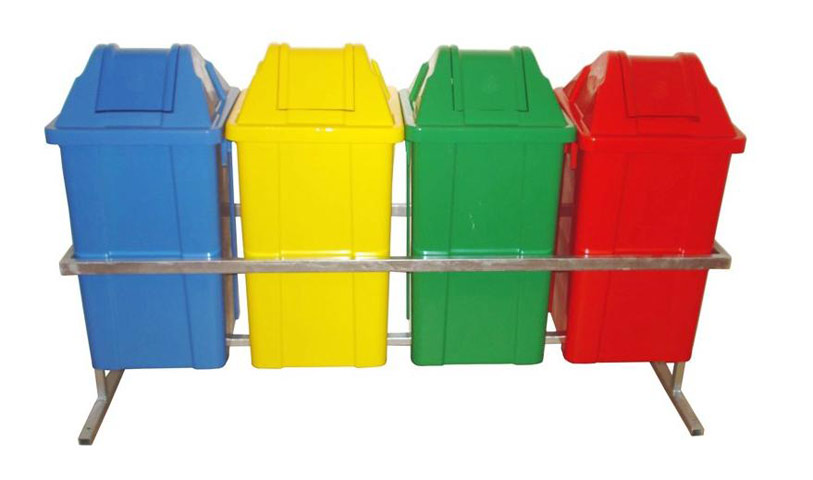 Conjunto Coleta Seletiva 4 Cestos Quadrados Tampa vai e vem 100 Litros