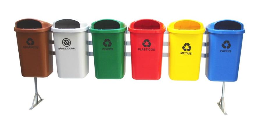 Conjunto Coleta Seletiva 50 Litros com 6 Cestos.