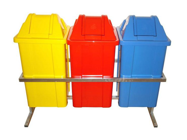 Conjunto Coleta Seletiva 3 Cestos Quadrados Tampa vai e vem 60 Litros